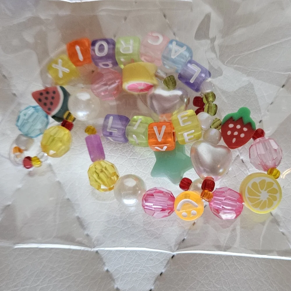SET (2) LACROIX Beaded New Wrist Phone Charms with Fruit & Color Beads